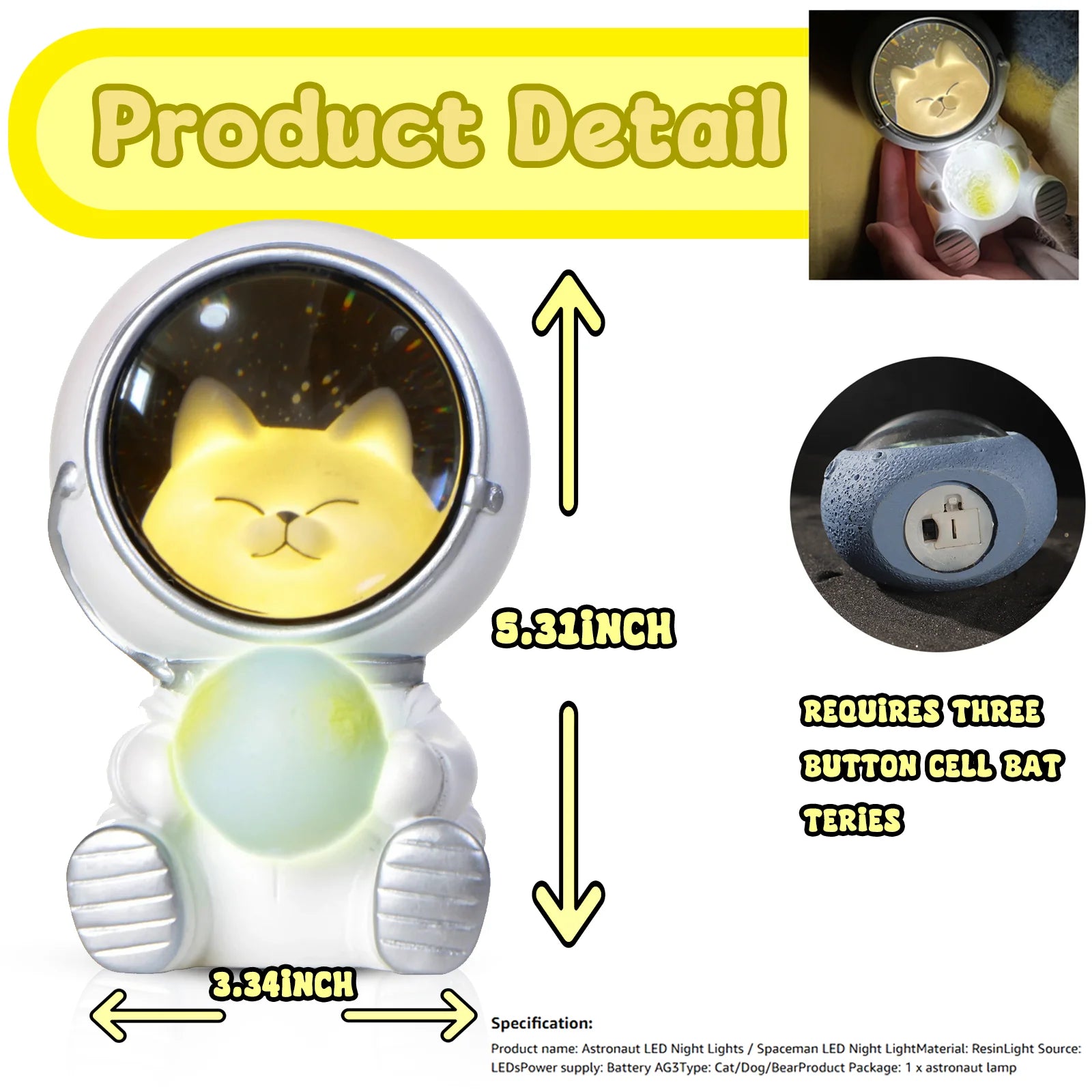 Astronaut Night Light with Space Cat –