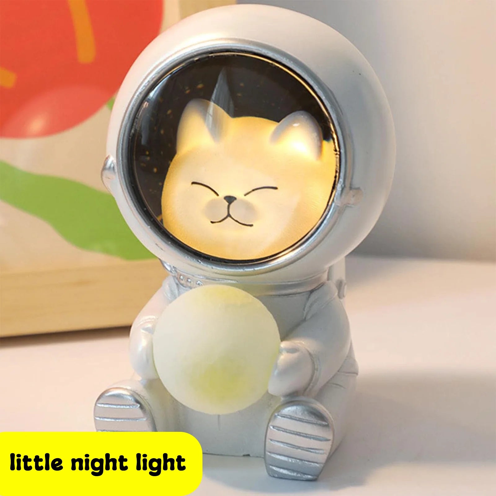 Astronaut Night Light, Space Cat LED Desktop Night Light, Astronaut Moon Lamps for Home Office Decoration, White