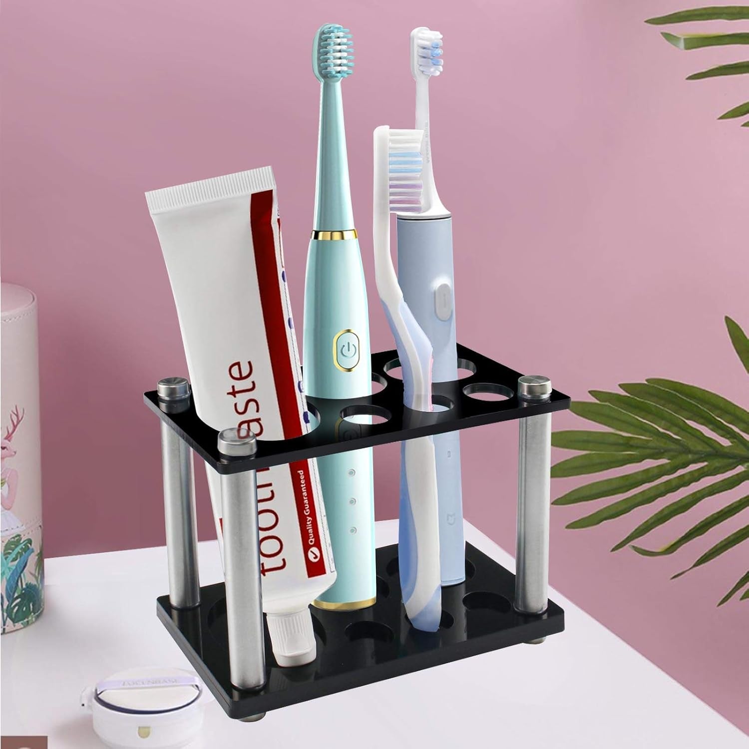 Toothbrush Holder Organizer, Acrylic Electric Toothbrushes Toothpaste Holders Storage Stand for Bathroom, Black