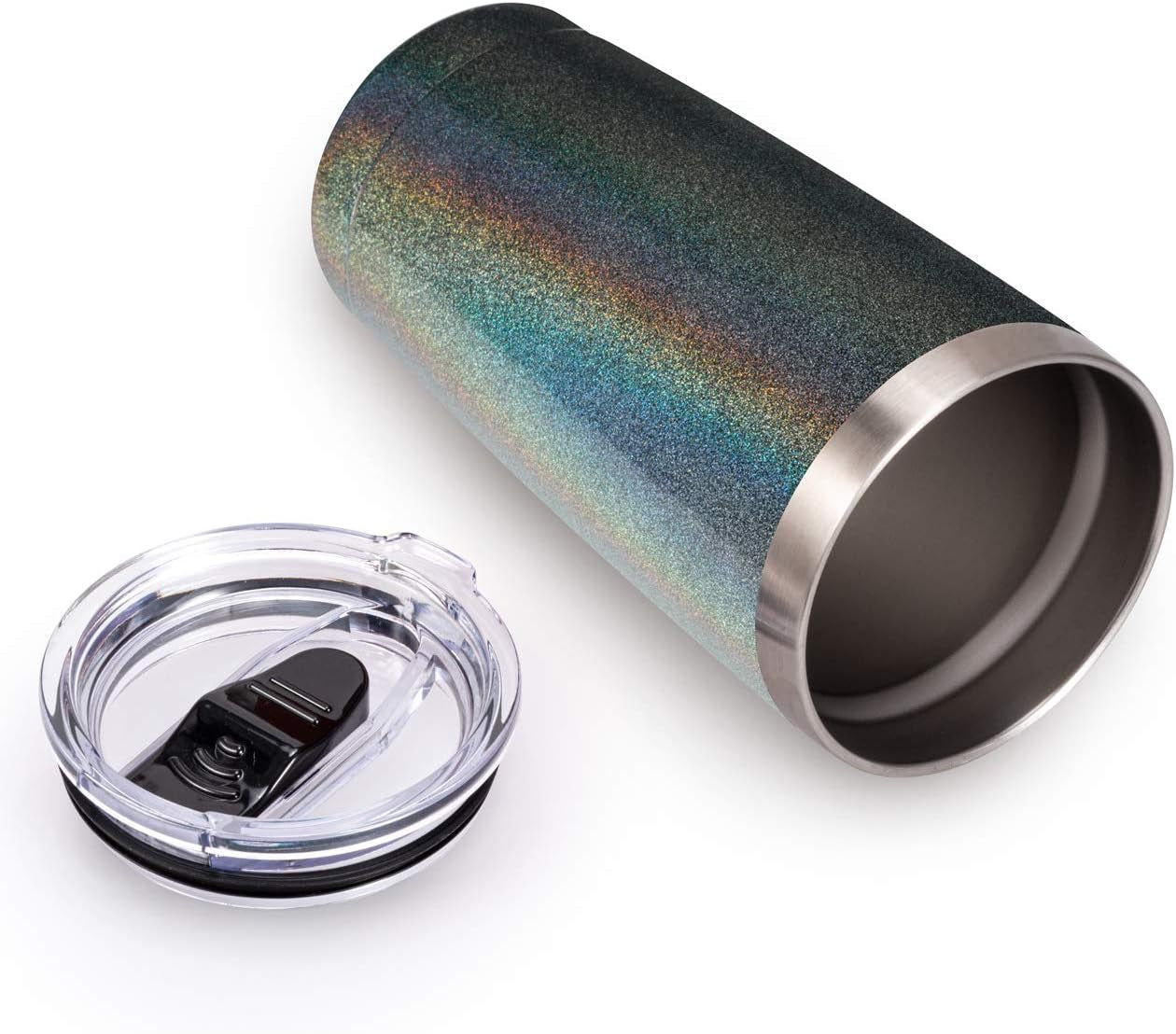 20Oz Stainless Steel Tumbler with Lid and Straw, Vacuum Insulated Tumbler Cup, Double Wall Coffee Tumbler, Powder Coated Travel Coffee Mug, Glitter Black