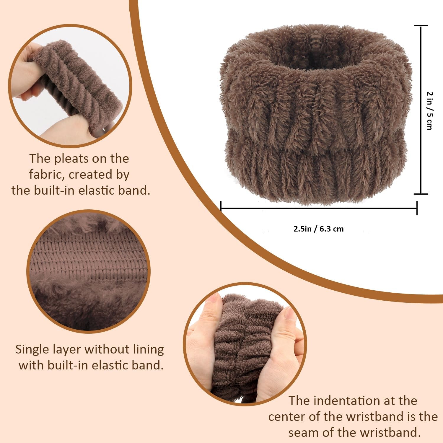 Bear Ears Spa Wristband Set - Cute Animal Skincare Headband for Washing Face - Fluffy Elastic Face Wash Hair Band for Women & Girls - Trendy Brown