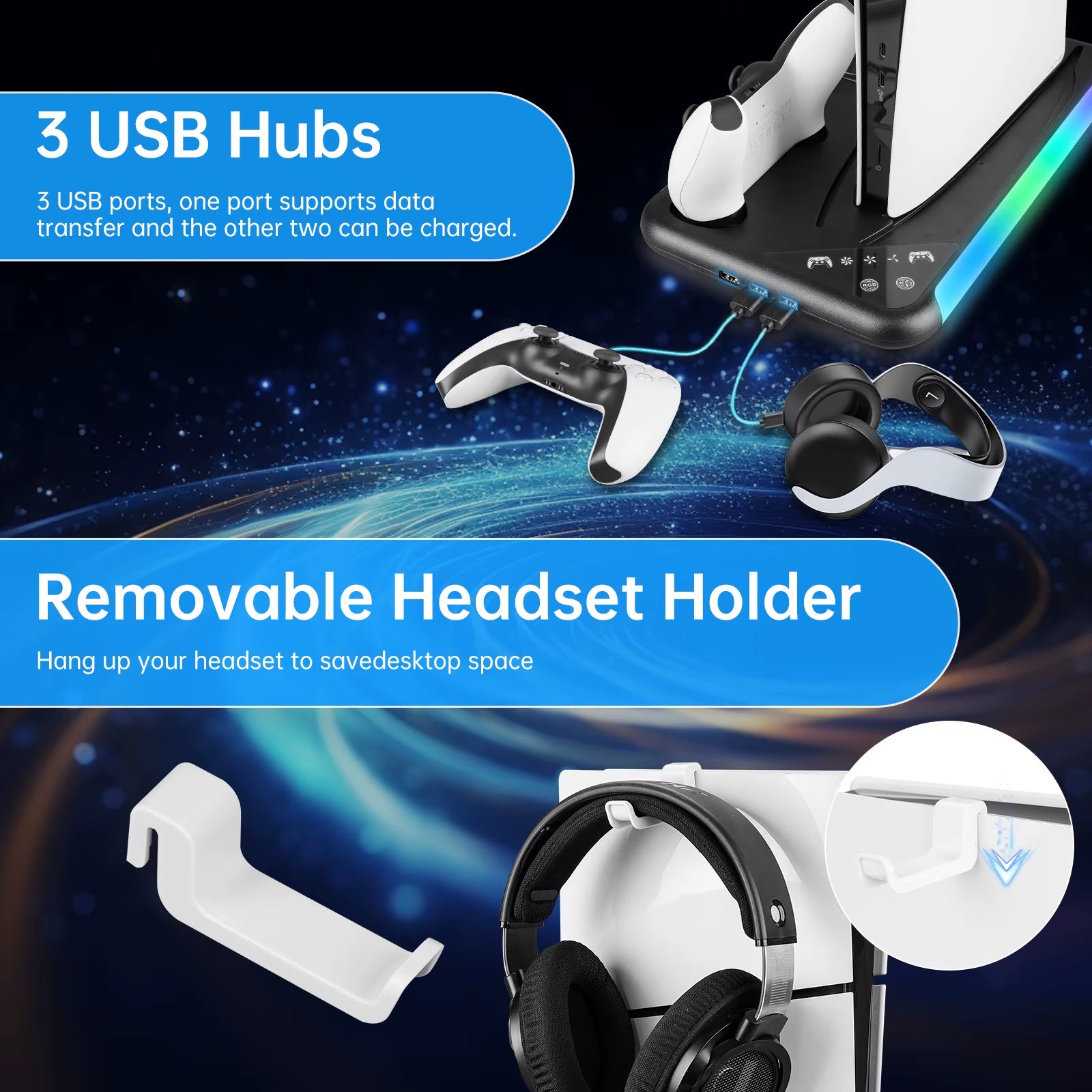 For PS5/PS5 Slim Cooling Stand with RGB Light Fan for PS5 Console Disc&Digital Editions for PS5 with 3 Levels Cooling Fan