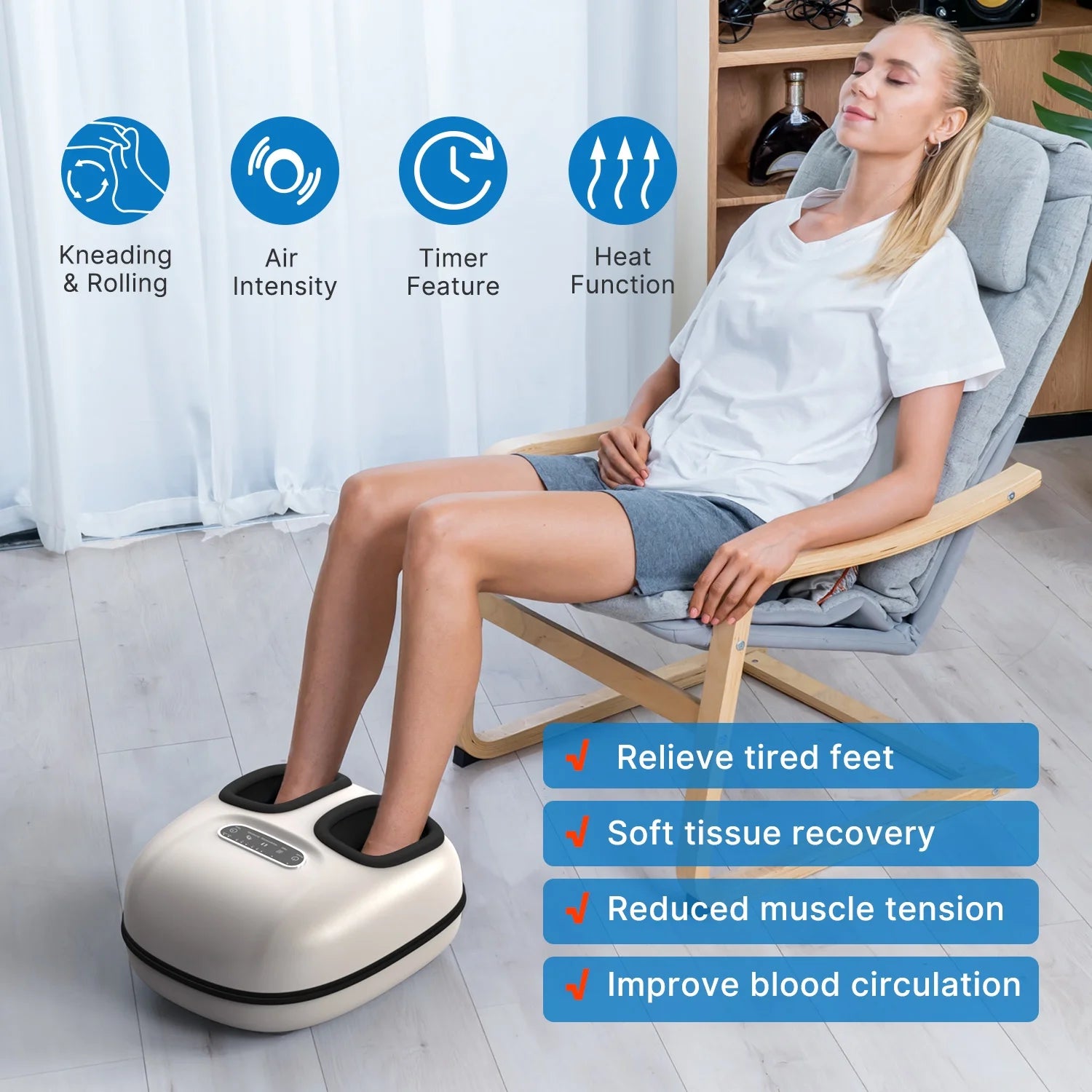 Foot Massager with Heat for Tired Foot Blood Circulation up to Size 11, White,Birthday Gifts for Mom Dad Men