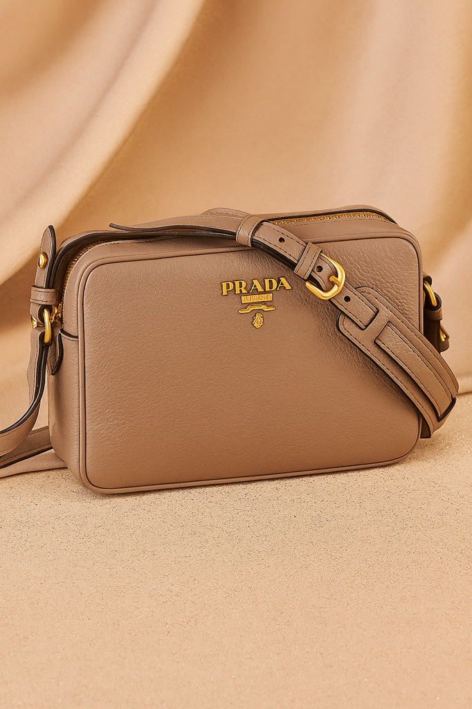 New Argilla Grey Vitello Phenix Leather Double Zip Crossbody Bag 1BH079