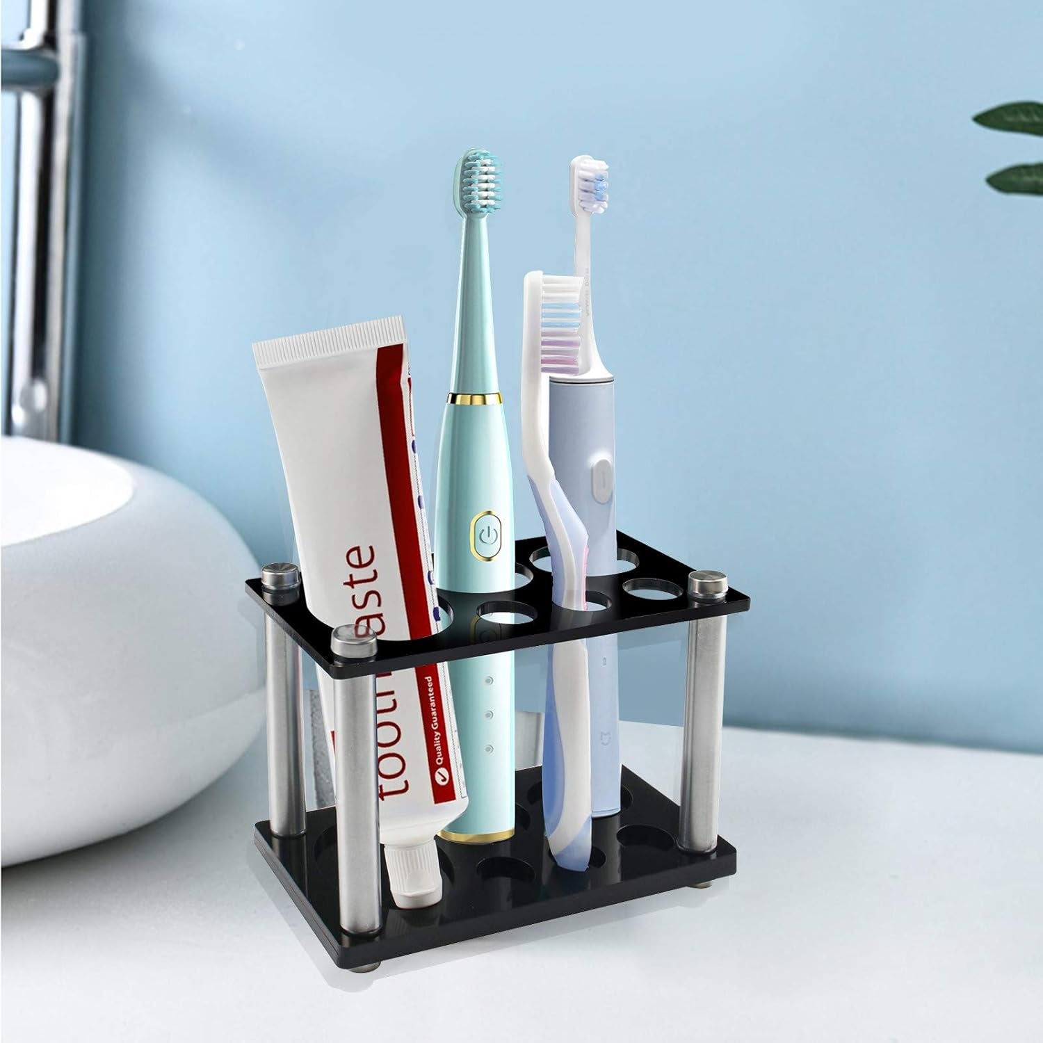 Toothbrush Holder Organizer, Acrylic Electric Toothbrushes Toothpaste Holders Storage Stand for Bathroom, Black