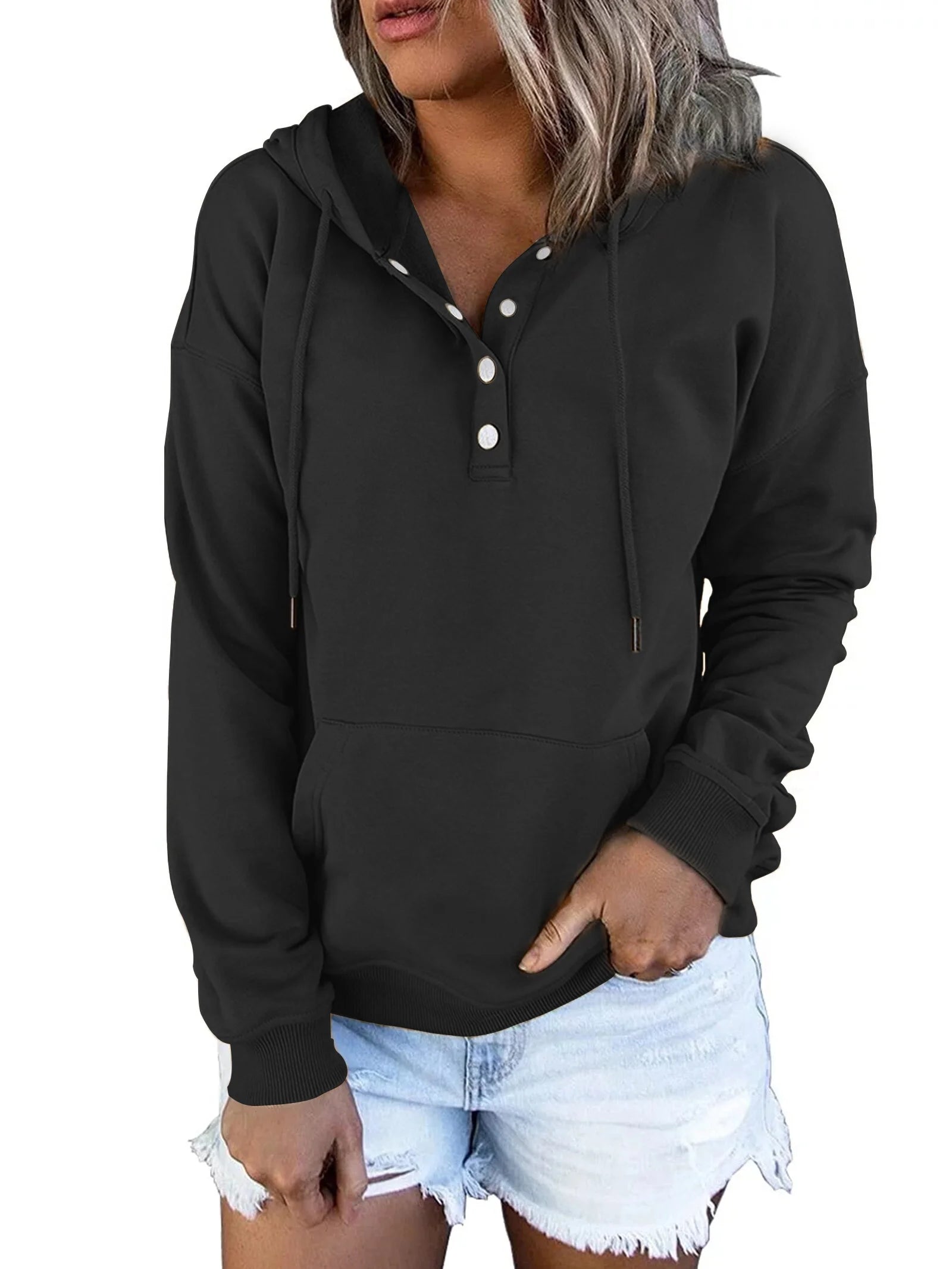 Half Boutton Womens Hoodies