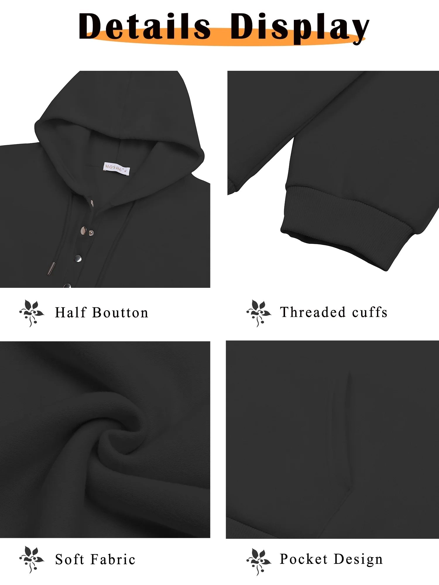 Half Boutton Womens Hoodies