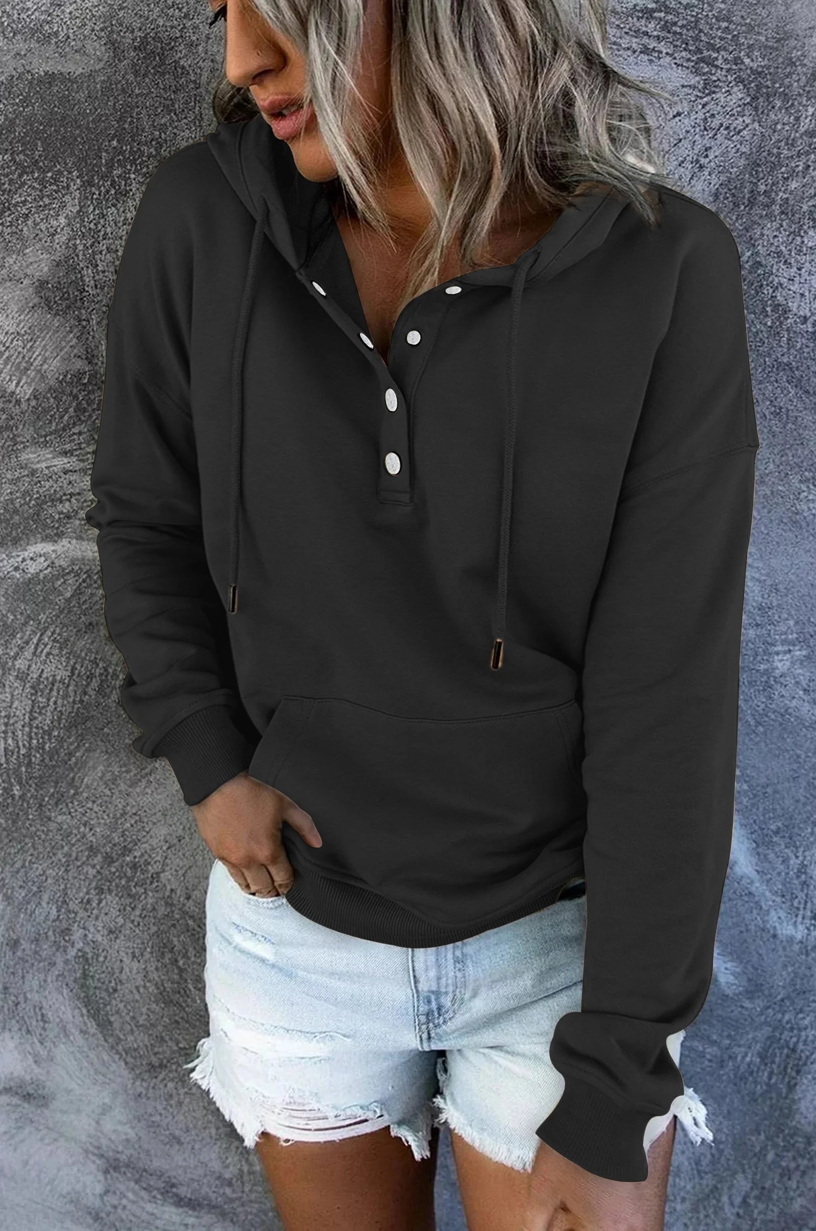 Half Boutton Womens Hoodies