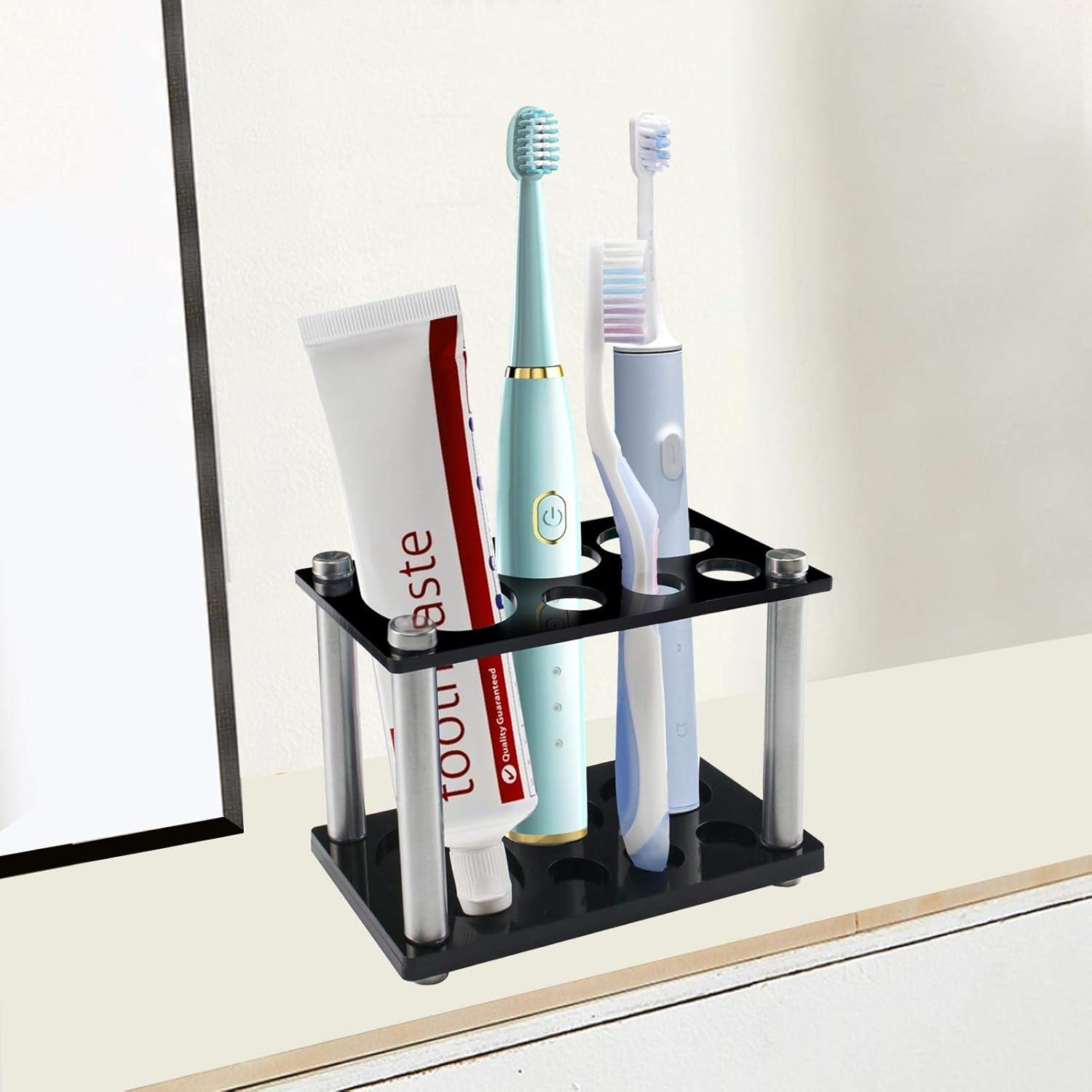 Toothbrush Holder Organizer, Acrylic Electric Toothbrushes Toothpaste Holders Storage Stand for Bathroom, Black