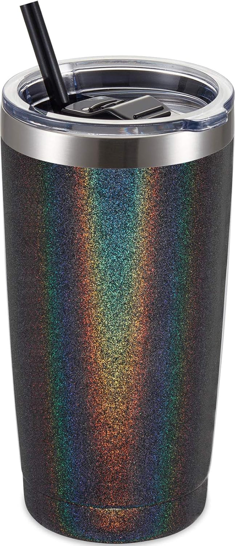 20Oz Stainless Steel Tumbler with Lid and Straw, Vacuum Insulated Tumbler Cup, Double Wall Coffee Tumbler, Powder Coated Travel Coffee Mug, Glitter Black