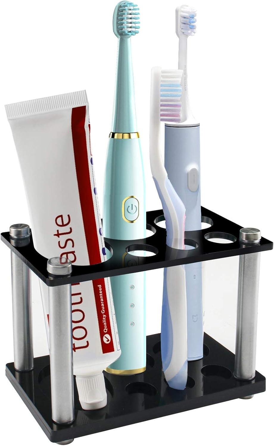 Toothbrush Holder Organizer, Acrylic Electric Toothbrushes Toothpaste Holders Storage Stand for Bathroom, Black